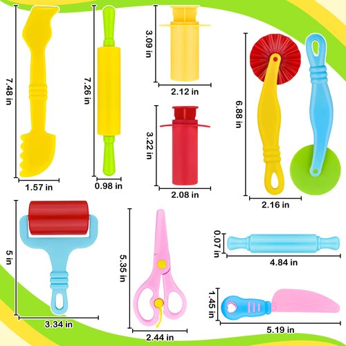 Playdough Tools 10 Piece Play Dough Tools for Kids, Plastic Playdough Toys with Rollers, Rolling Pins, Playdough Scissors, Playdough Cutters