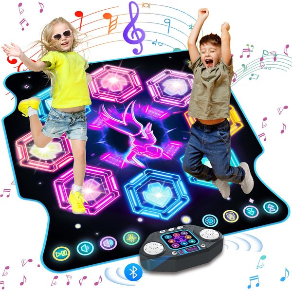 Dance Mat Toys, 2024 Light Up 8-Button Dance Pad with Wireless Bluetooth for 3-12 Year Old Girls Boys, Upgraded Dance Pad Flowing Light Control System with Stands Music Birthday Xmas Gifts for Kids