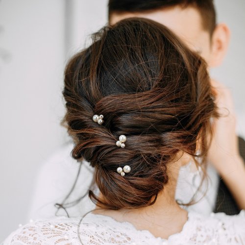 SWEETV Bridal Hair Pins Pearl Headpiece for Brides, Bridesmaids, and Flower Girls - 3Pcs Wedding Hair Clips and Pieces
