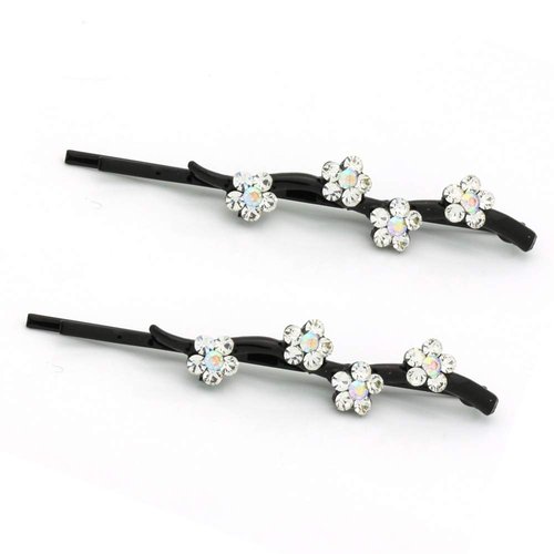 Hair Pins for Women Faux Rhinestone Flower Daisy Covered Bobby Pin, Set of Two, White