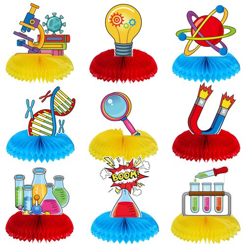 9 Pcs Science Party Decorations Science Lab Themed Honeycomb Centerpiece Party Table Toppers for ...