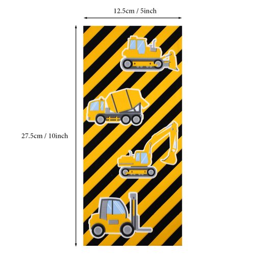 100 Pieces Construction Theme Cellophane Bags, Construction Theme Goodie Favor Bags, Truck Themed Candy Treat Bags Gift Bags with 100 Pieces Golden Twist Ties for Kids Boys Party Supplies Decorations