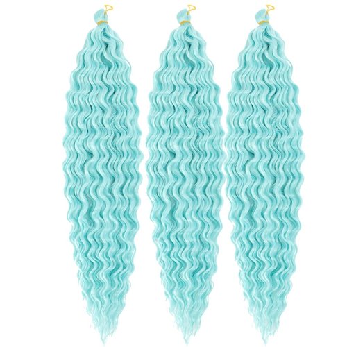 30inch Ocean Wave Braiding Hair Extensions 3packs Long Deep Curly Wave Braid Hair Synthetic Twist Ripple Crochet Deep Wave Braids Hair for Women 100g/pack(30",Green)