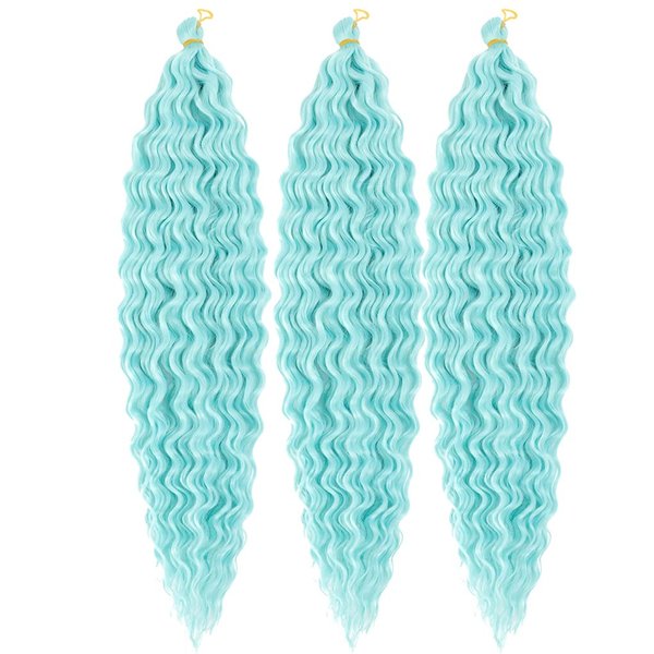 30inch Ocean Wave Braiding Hair Extensions 3packs Long Deep Curly Wave Braid Hair Synthetic Twist Ripple Crochet Deep Wave Braids Hair for Women 100g/pack(30",Green)
