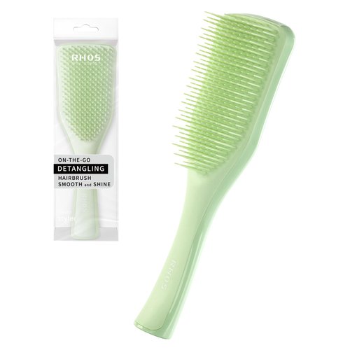 RHOS Hair Brush for Women,Men and Kids-Detangler Brush for Curly,Thick,Short,Thin Hair,Wet Dry Detangling Hair Brush for Smoothing,Anti Breakage-Hair Brush without Ball Tips(Green)