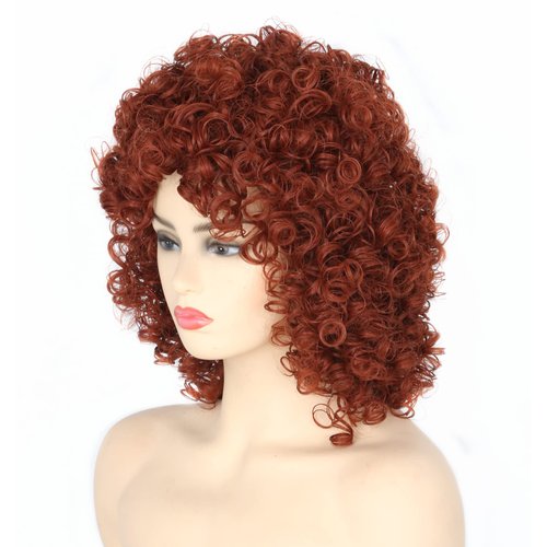 Topcosplay Womens Short Curly Wigs for Black Women Afro Kinky Curls Synthetic Wig for African American Women (Auburn Brown)