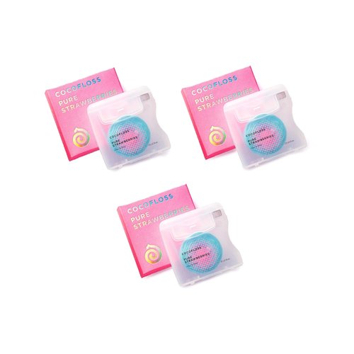 Cocofloss Woven Dental Floss, Dentist-Designed Oral Care, Strawberry Scent, Waxed, Expanding, Kid-Friendly String Floss with Coconut Oil, 3 Spools (33 yd each)