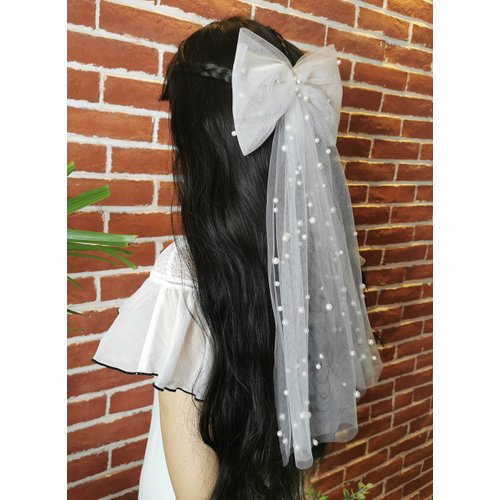 Bachelorette Decorations Bridal Hair Clip Bridesmaid Favors Bride to Be Bridal Shower Gift Bride Hair Pieces Headband Pearl White Bow Veil