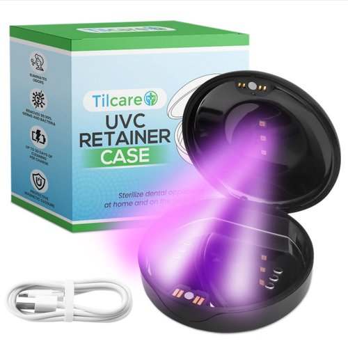 Tilcare UVC Retainer Case for Invisalign Dental Aligner with UV Light for Aligners, Retainers, Mouth Guard, Whitening Trays - Remove Odors