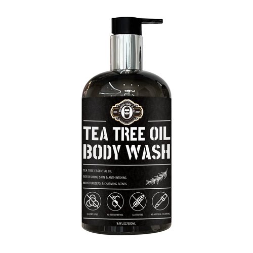 BARBER CARE & CO. Tea Tree Oil Body Wash - Soothes Itching, Promotes Healthy Skin, Helps Nail, Body Odor, Jock Itch - Soothing, Calming, Hydrating for Normal, Oily, & Dry Sensitive Skin (16.90 Oz)
