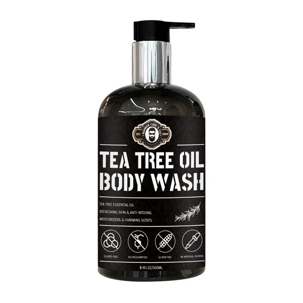BARBER CARE & CO. Tea Tree Oil Body Wash - Soothes Itching, Promotes Healthy Skin, Helps Nail, Body Odor, Jock Itch - Soothing, Calming, Hydrating for Normal, Oily, & Dry Sensitive Skin (16.90 Oz)