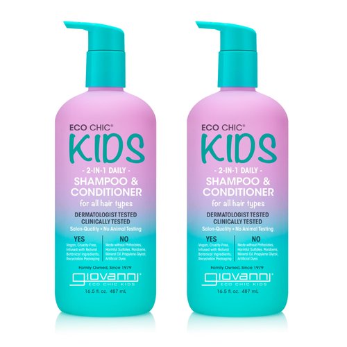 Eco Chic KIDs 2 In 1 Shampoo & Conditioner - Kids Shampoo And Conditioner, Kids 2 In 1 Shampoo And Conditioner, For All Hair Types, Salon Quality, Gentle Formula, Vegan - 16.5 Fl Oz (Pack of 2)