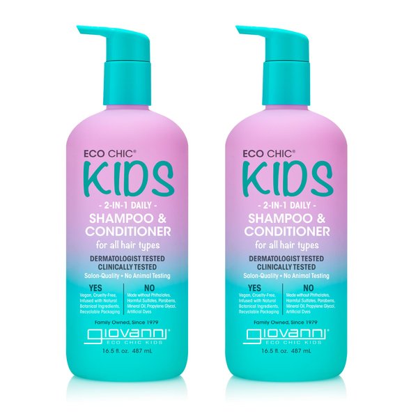 Eco Chic KIDs 2 In 1 Shampoo & Conditioner - Kids Shampoo And Conditioner, Kids 2 In 1 Shampoo And Conditioner, For All Hair Types, Salon Quality, Gentle Formula, Vegan - 16.5 Fl Oz (Pack of 2)