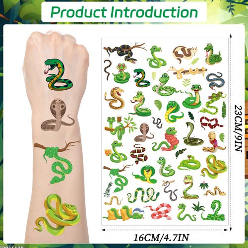 Yoyuspy Snake Tattoo Temporary Stickers - 200+ Snake Party Decorations Cartoon Snake Fake Tattoos Gifts for Kids Adult Funny Tribal Viper Animal Reptile Party Favors Supplies Decor Prizes Rewards