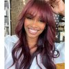 Burgundy Wig Human Hair Red Wigs with Bangs Brazilian Virgin Straight Wig with Bangs Full Machine Made None Lace Front Wigs For Black Women 16 Inch