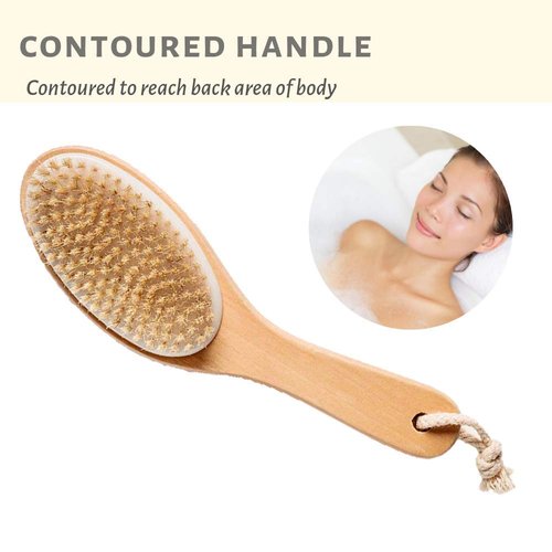 100% Natural Boar Bristle Body Brush with Contoured Wooden Handle by TOUCH ME