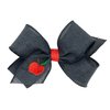 Wee Ones Girls Linen Hair Bow with Apple Embroidery on a WeeStay Clip with Plain Wrap, Medium, Apple Navy