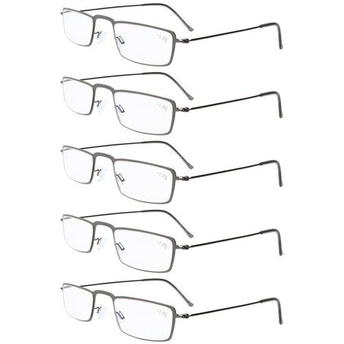 Eyekepper 5-Pack Stainless Steel Frame Half-eye Style Reading Glasses Readers Gunmetal +1.25