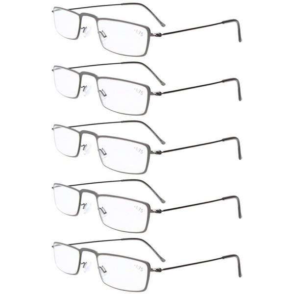 Eyekepper 5-Pack Stainless Steel Frame Half-eye Style Reading Glasses Readers Gunmetal +1.25