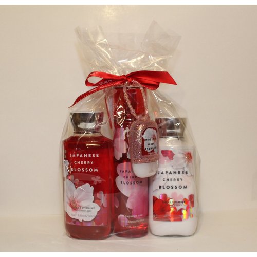Bath & Body Works - Signature Collection – “Japanese Cherry Blossom” - Shower Gel - Fine Fragrance Mist- Body Lotion & PocketBac Sanitizing Hand Gel & PocketBac holder – Gift Bundle
