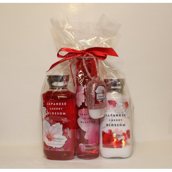 Bath & Body Works - Signature Collection – “Japanese Cherry Blossom” - Shower Gel - Fine Fragrance Mist- Body Lotion & PocketBac Sanitizing Hand Gel & PocketBac holder – Gift Bundle