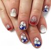 24Pcs Independence Day Press on Nails Petite Short Fake Nails Glitter Patriotic Stars Full Cover Design Square False Nails French Tip Glue on Nails 4th of July Artificial Acrylic Nails for Women Decor