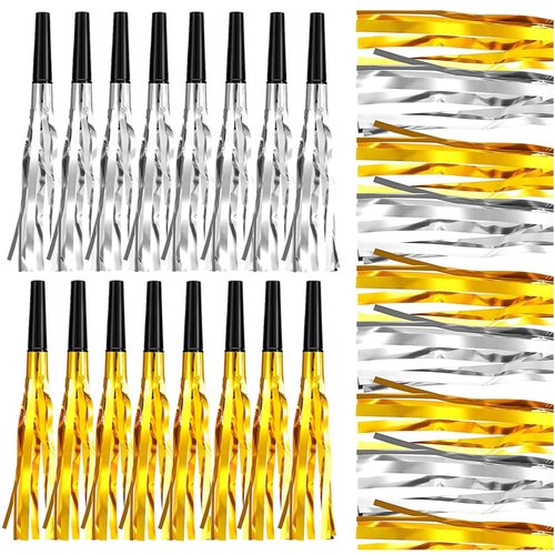 24 Pieces New Years Eve Party Supplies 2025, Happy New Year Party Blowers Gold Silver Noise Makers, NYE Decorations