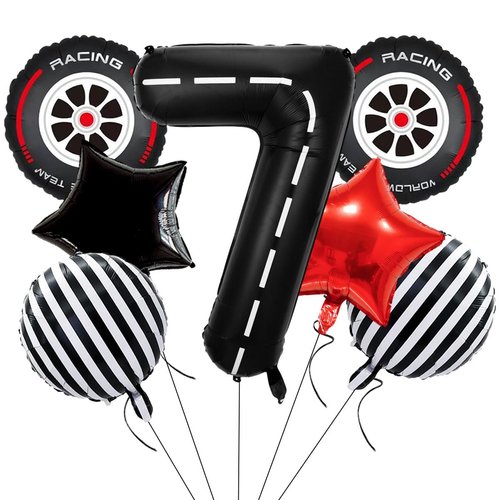 Race Car Balloons Racing Birthday Balloons Decorations 40 Inch Black Mylar Number 7 Balloons for Car Themed Birthday Party Decor Supplies