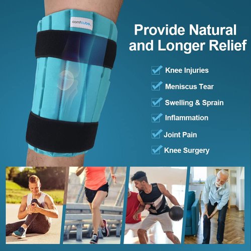 Comfcube Ice Pack for Knee After Surgery, 2 Hours Long Lasting Cold Therapy Flexible Cold Pack Wrap for Knee Injuries, Pain Relief, Swelling, Knee Replacement Surgery, ACL