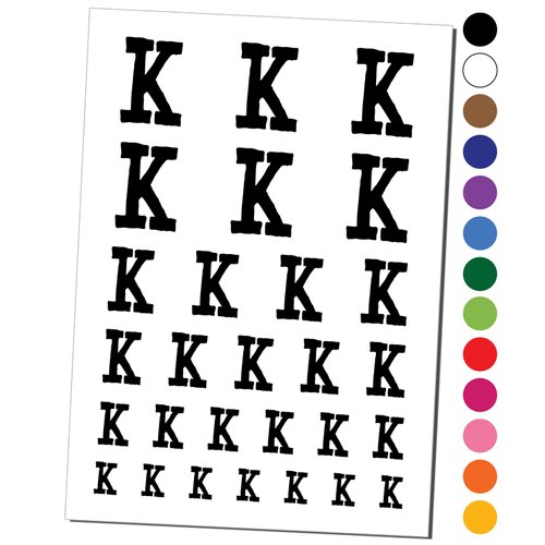Letter K Uppercase Cute Typewriter Font Temporary Tattoo Water Resistant Fake Body Art Set Collection - Dark Blue (One Sheet)