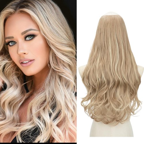 SARLA U Part Hair Extensions Dirty Blonde Full Head Clip in Synthetic Wave Curly Hairpiece Long 2...