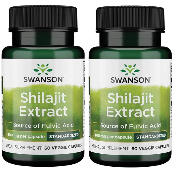 Swanson Shilajit Extract - Herbal Supplement Promoting Cell Growth Support - Natural Formula for Overall Wellness - (400 Milligrams 60 Veg Capsules) 2 Pack