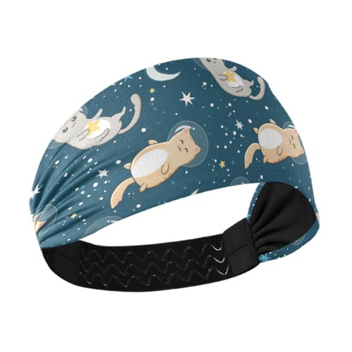 OTVEE Cats Astronauts on Space Headband for Women, Elastic Yoga Headwraps Hair Band Sweatband for Fitness Yoga Workout
