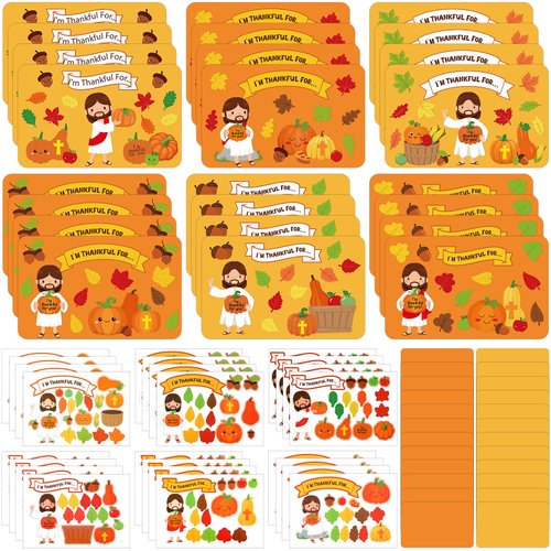 Seenelling 24 Sets Thankful for Placemat Craft Kit for Kids DIY Religious Jesus Thanksgiving Pumpkin Placemat Crafts Fall Paper Table Mats Activity for Autumn Thankful Sunday School Holiday Supplies