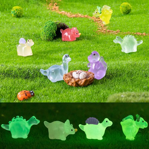 104Pcs Luminous Mini Resin Animals Mini Animals Figures to Hide Miniature Figurines Glow in Dark Ducks Dinosaurs Frogs, 7 Combination Sets for Landscape Dollhouse Decor Fairy Garden Accessories