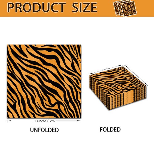 40Pcs Tiger Print Party Napkins Tiger Print Theme Party Paper Napkins Disposable Party Napkins Set Tiger Print Paper Luncheon Napkins Safari Tiger Print Theme Party Supplies
