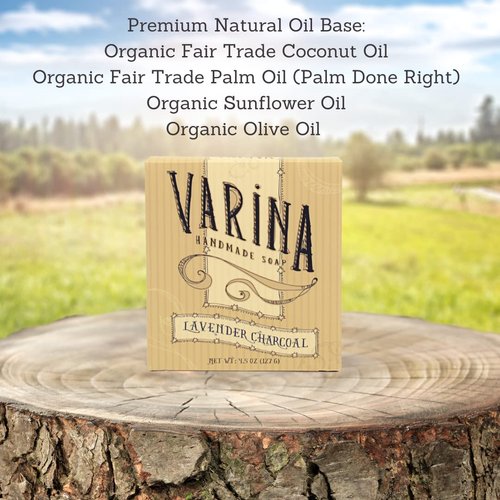 Varina Organic Lavender Activated Charcoal Bar Soap - Gentle Cleansing for Sensitive Skin, Herbal and Mint - 3 Pack - Experience Healthy and Glowing Skin
