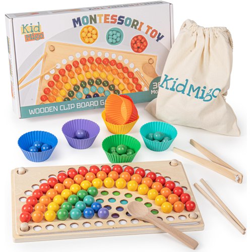 KidMigo Toddler Montessori Toys, Color Sorting Toys for Toddlers, Wooden Rainbow Toys, Counting Toys for Toddlers Preschool Learning Education