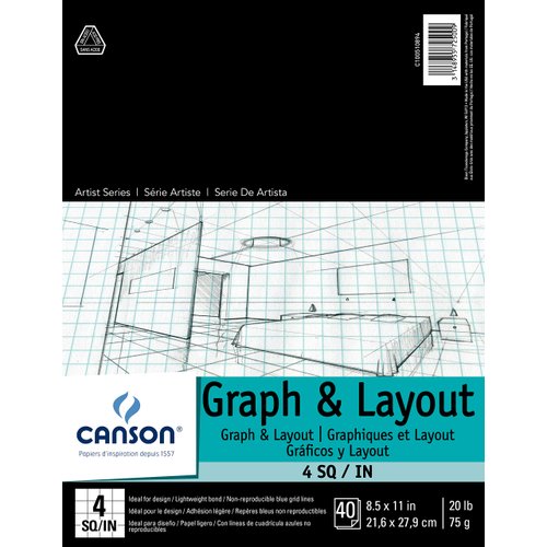 Canson Artist Series Graph and Layout Paper, 4 by 4 Blue Grid, Foldover Pad, 8.5x11 inches, 40 Sheets (20lb/75g) - Artist Paper for Adults and Students - Colored Pencil, Marker, Ink, Pen