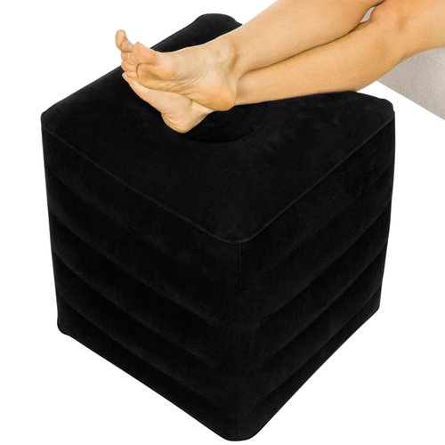Xtra-Comfort Inflatable Ottoman Travel Foot Rest - Foot Pillow for Office Desk, Car, Chair, Airplane - Leg Elevation Cushion with Bag and Hand Pump - for Kids, Adults - Adjust Height and Firmness