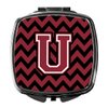 Caroline's Treasures CJ1052-USCM Letter U Chevron Garnet and Black Compact Mirror Decorative Travel Makeup Mirror for Women Girls Gifts Pocket Makeup Mirror Folding Handheld