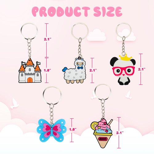 70PCS Cartoon Keychains Bulk for Kids Party Favors, Backpack Keychains Candy, Donut, Ball, Cartoon Animal Axolotl, Sloth, Hawaii Styles keychains for School Day, Classroom Prizes, Birthday Party