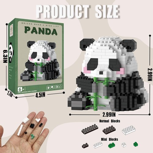 MJDDJA Mini Building Blocks- Bamboo Panda, Party Favors- Micro Blocks Panda Toy for Kids 6 7 8 9 10+, Mini Blocks Building Sets for Adults, Easter/Birthday for Boys and Girls(504PCS)