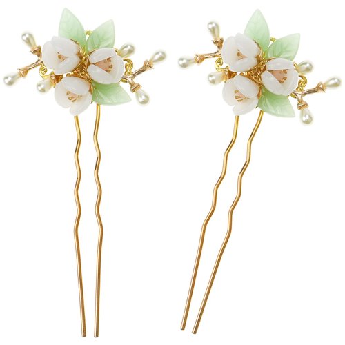DIYstore 2 PACK Pearl Flower Hair Stick Chinese Hair Chopsticks Vintage Hair Pin Chignon Pin Chopsticks Hair Styling Hair Making Accessories for Women