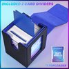 UAONO Card Deck Box with MTG Commander Display, Patented Design Card Deck Case Holds 100+ Double-Sleeved Cards, PU Leather Cards Storage Box for TCG with 2 Dividers, 1 Toploader (Black&Blue)