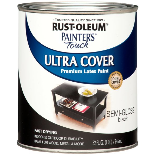 Rust-Oleum 1974502 Painter's Touch Latex Paint, Quart, Semi-Gloss Black 32 Fl Oz (Pack of 1)