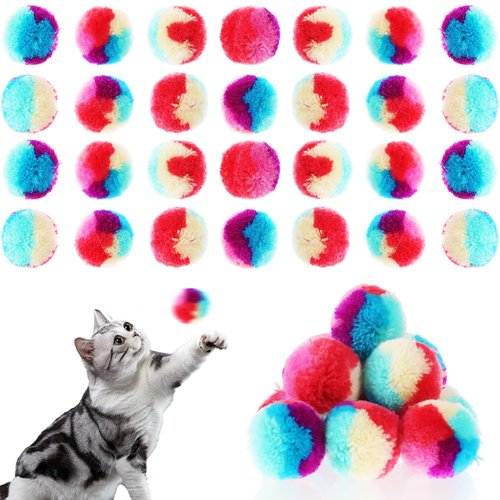cobee 50 Pcs Soft Cat Toy Balls, 1.2 Inch Rainbow Cat Pom Pom Balls Toy Fuzzy Interactive Cat Ball Quiet Kitten Play Toy for Indoor Cat Exercising