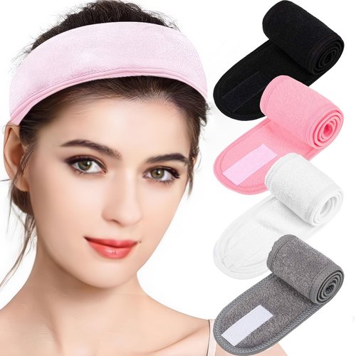 JIMROLA 4 pieces Spa facial headband super soft absorbent elastic makeup hair band adjustable for makeup, bath, face wash, yoga, sports multifunctional headband