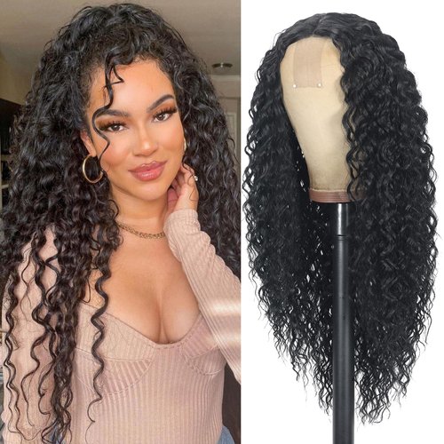 Curly Wig for Women long Black Curly Wigs 26inch Synthetic Middle Part Wig Natural Looking Hair Replacement Curly Wigs for Daily Party Use