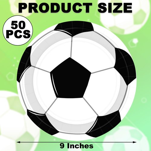QZYL 50 Pack Soccer Plates, 9 Inches Disposable Paper Plates, Soccer Themed Dinner Plates, Soccer Birthday Party Decorations for Anniversaries Football Celebrations Family Gatherings Soccer Party